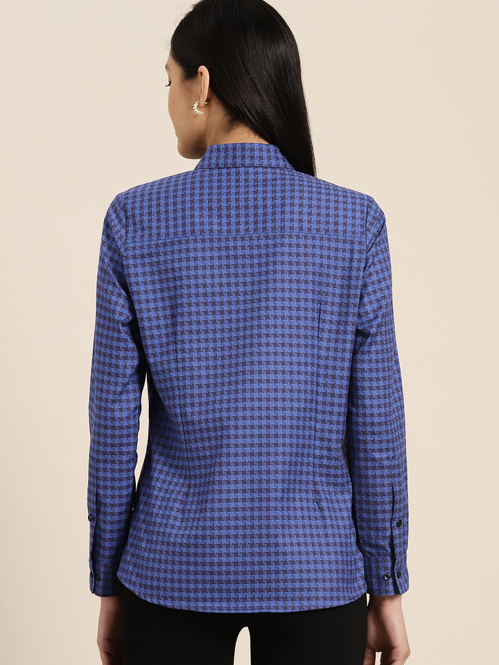 Women Blue Checks Pure Cotton Formal Shirt