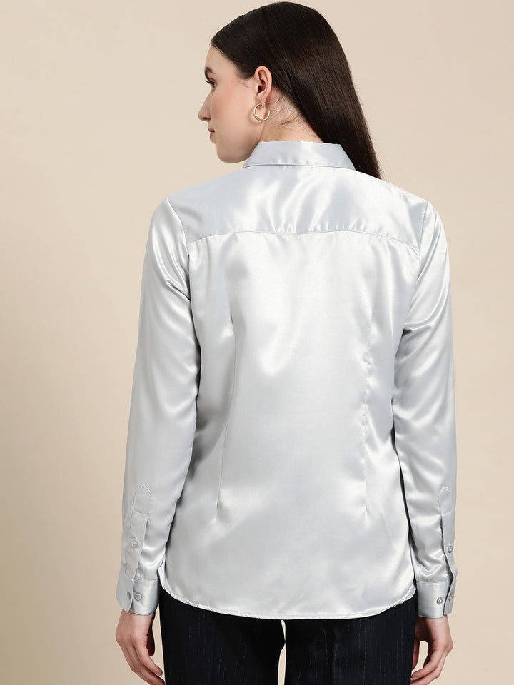 Women Grey Solid Satin Formal Shirt