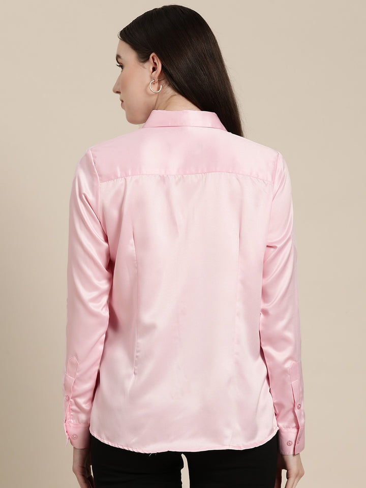 Women Pink Solid Satin Formal Shirt