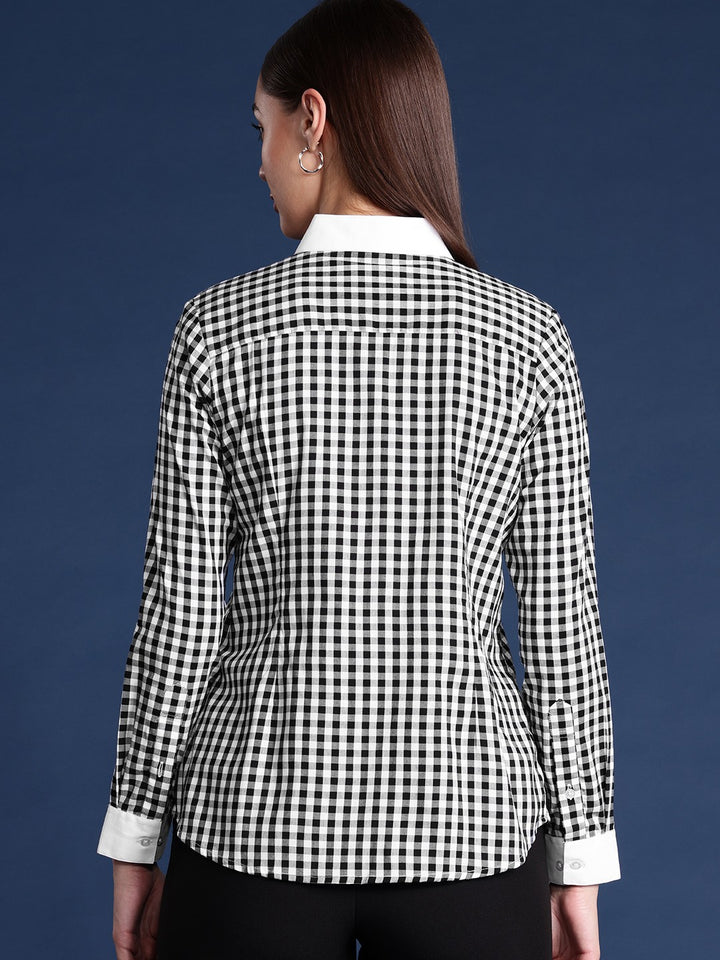 Women White & Black Gingham Checks Pure Cotton Bankers Formal Shirt