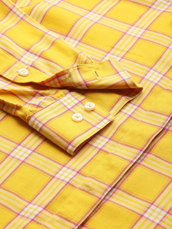 Women Yellow Checks Pure Cotton Formal Shirt