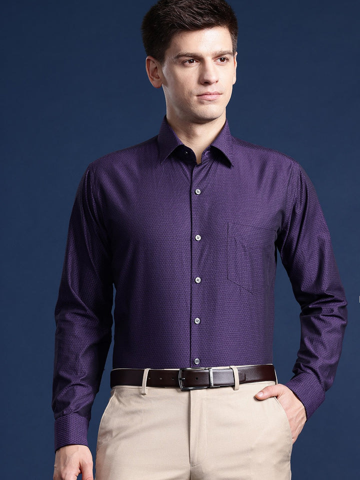 Men Purple Solid Pure Cotton Slim Fit Formal Shirt