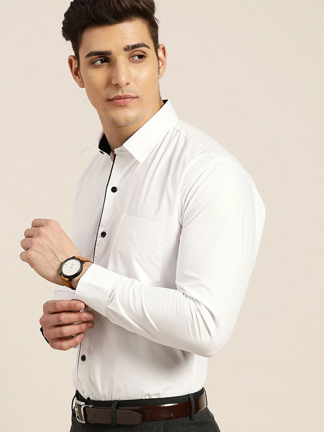 Men White Solid Pure Cotton Regular Fit Formal Shirt