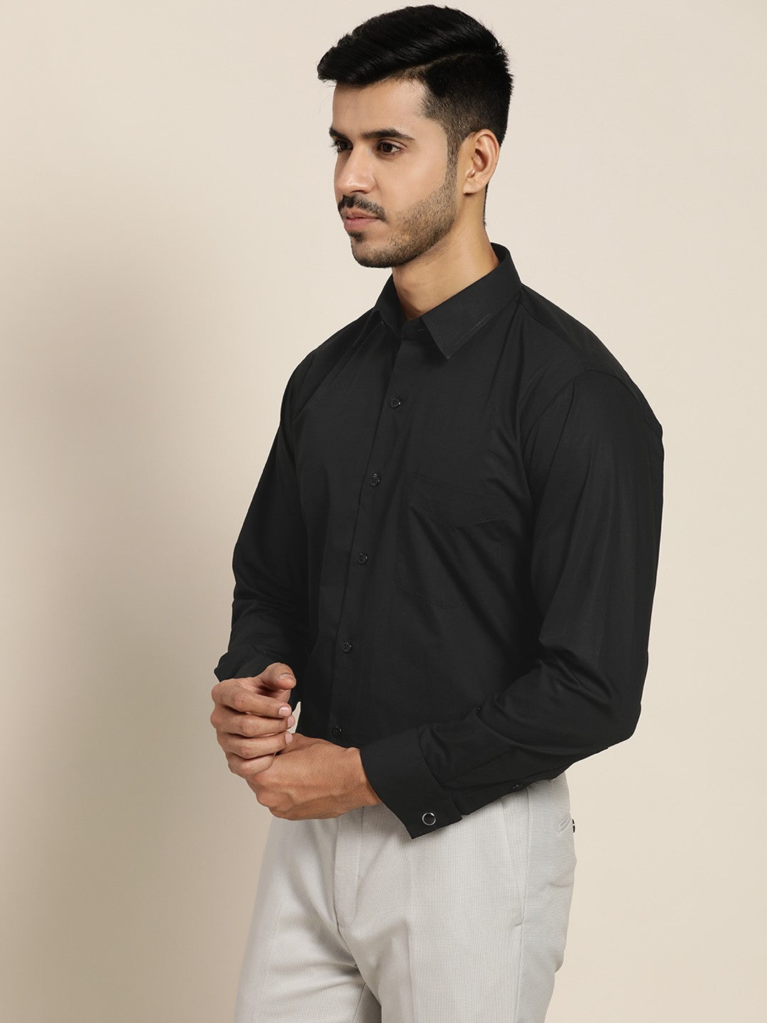 Men Black Solid Satin Slim fit Tuxedo Party Shirt