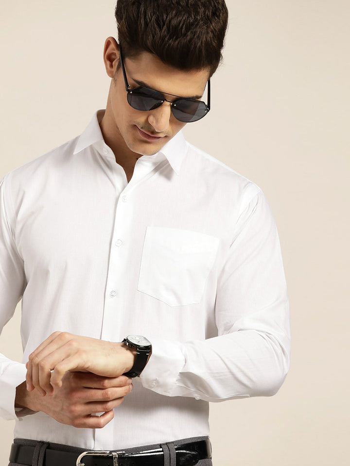 Men White Solid Pure Cotton Regular Fit Formal Shirt