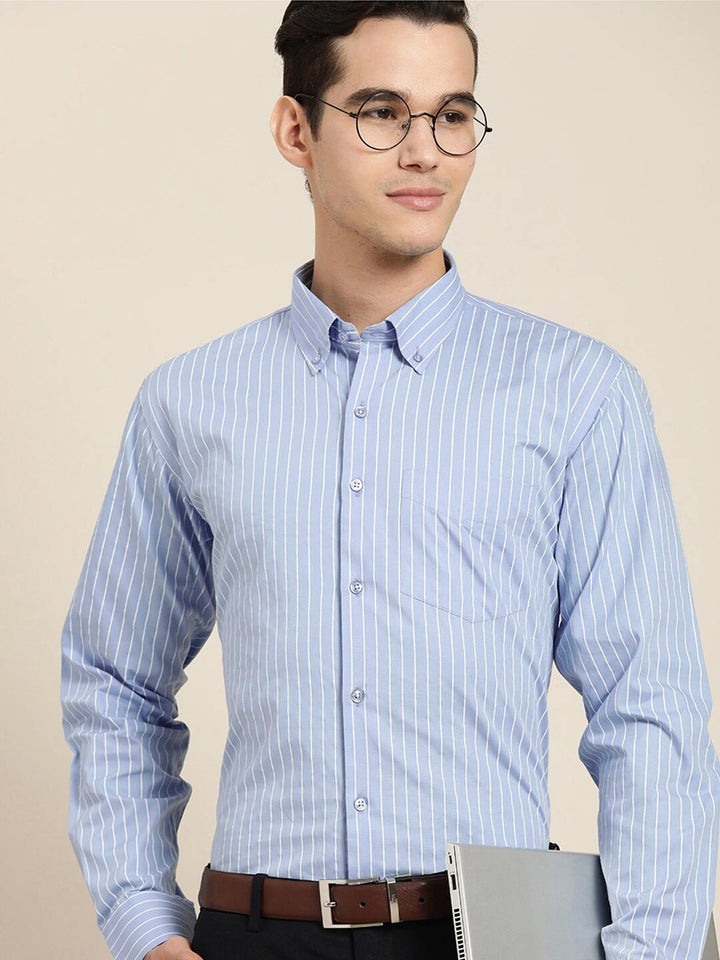 Men Blue Striped Pure Cotton Regular Fit Plus size Formal Shirt