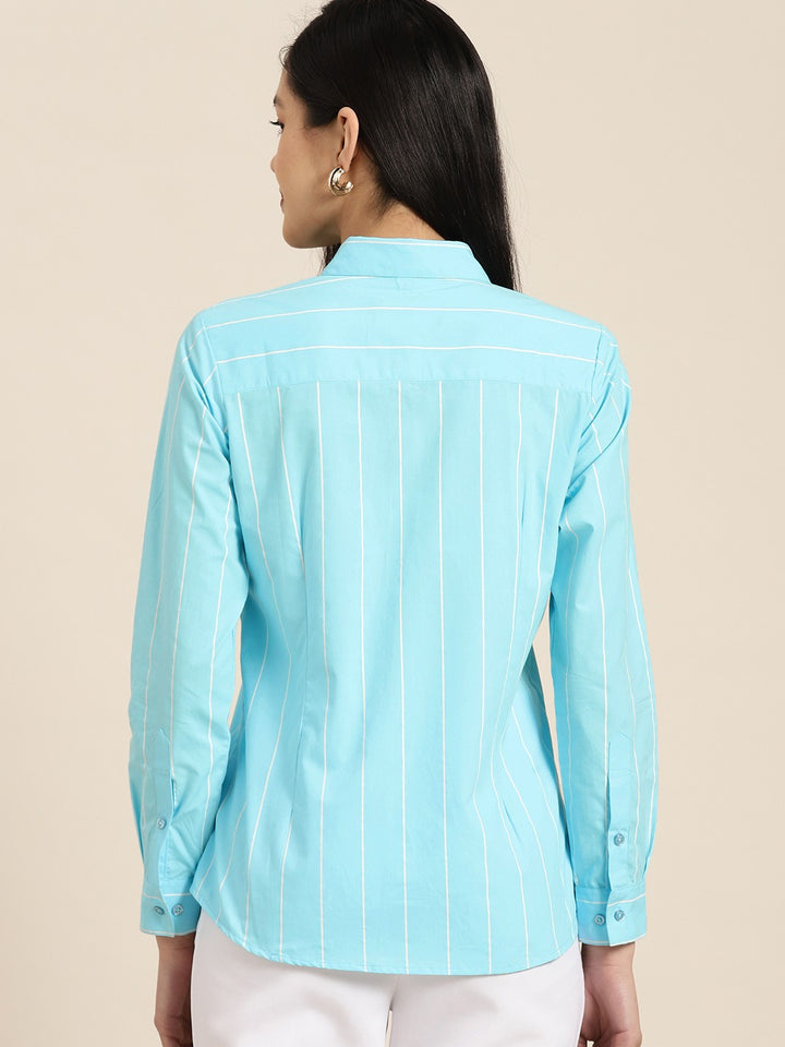 Women Blue Stripes Pure Cotton Formal Shirt