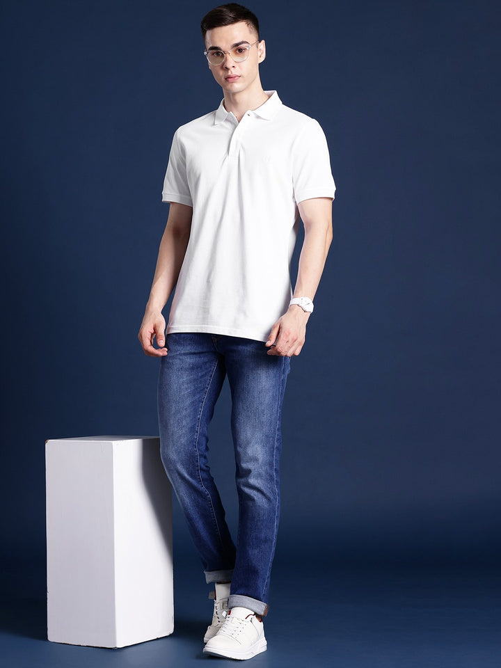 Men White Solid Pure Cotton Relaxed Fit T-Shirt