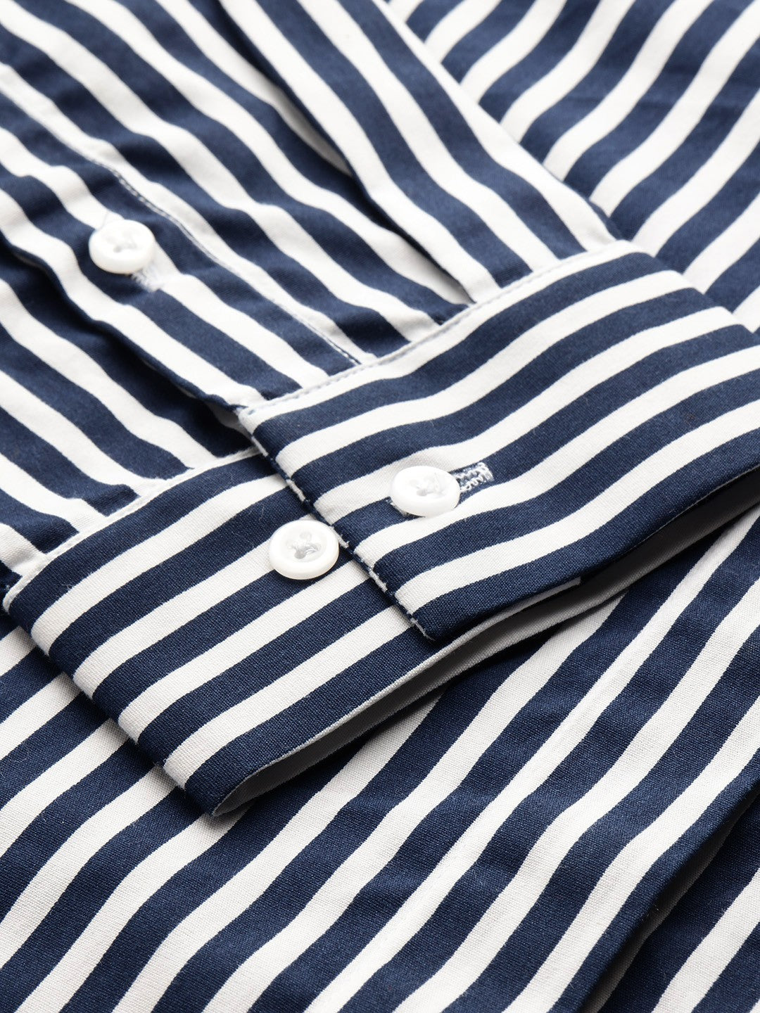 Women White & Navy Blue Nautical Stripes Pure Cotton Plus Size Formal Shirt