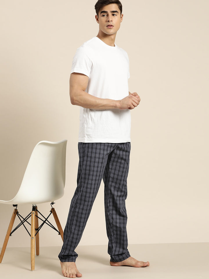 Men Black & Purple Checked Cotton Regular Fit Lounge Pant