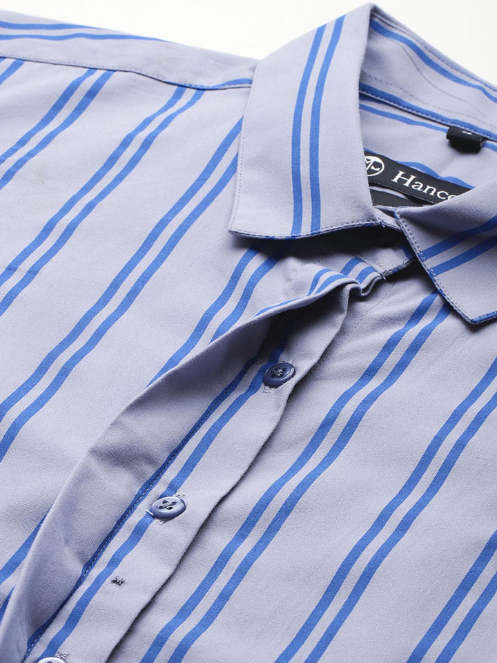 Women Grey & Blue Stripes Pure Cotton Formal Shirt