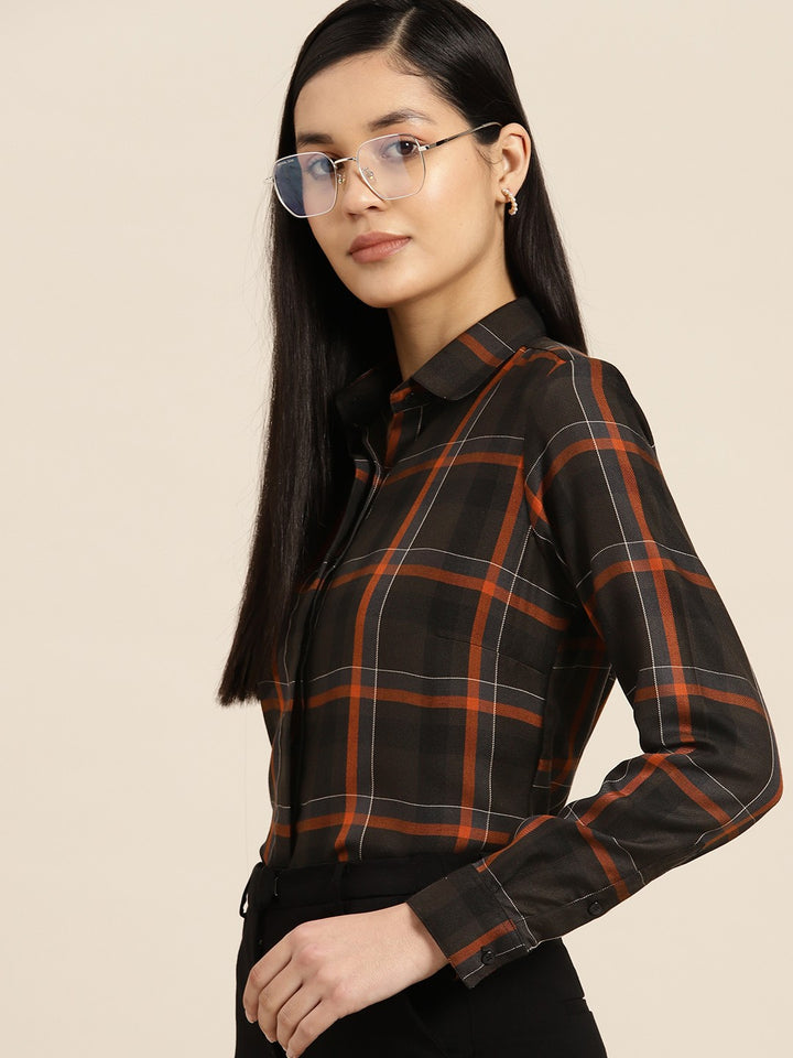 Women Black Checks Viscose Rayon Rayon Formal Shirt