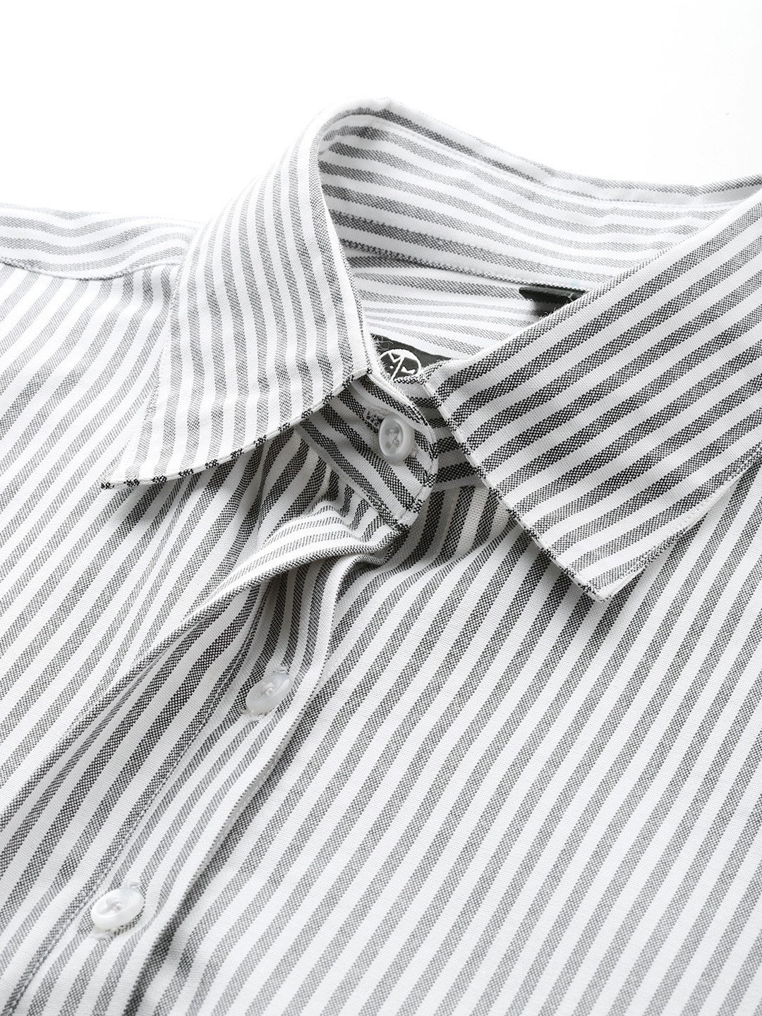 Women White & Grey Stripes Pure Cotton Boyfriend Fit Formal Shirt