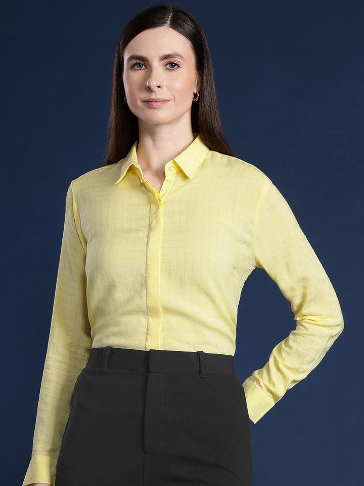 Women Yellow Solid Viscose Rayon Formal Shirt