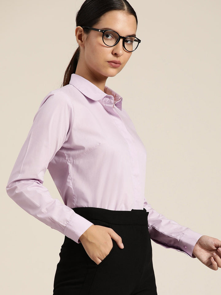 Women Lavender Solid Pure Cotton Plus Size Formal Shirt