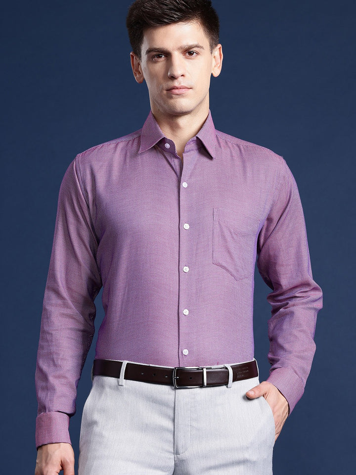 Men Mauve Solid Pure Cotton Slim Fit Formal Shirt