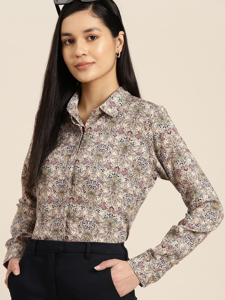 Women Grey Floral Viscose Rayon Rayon Formal Shirt