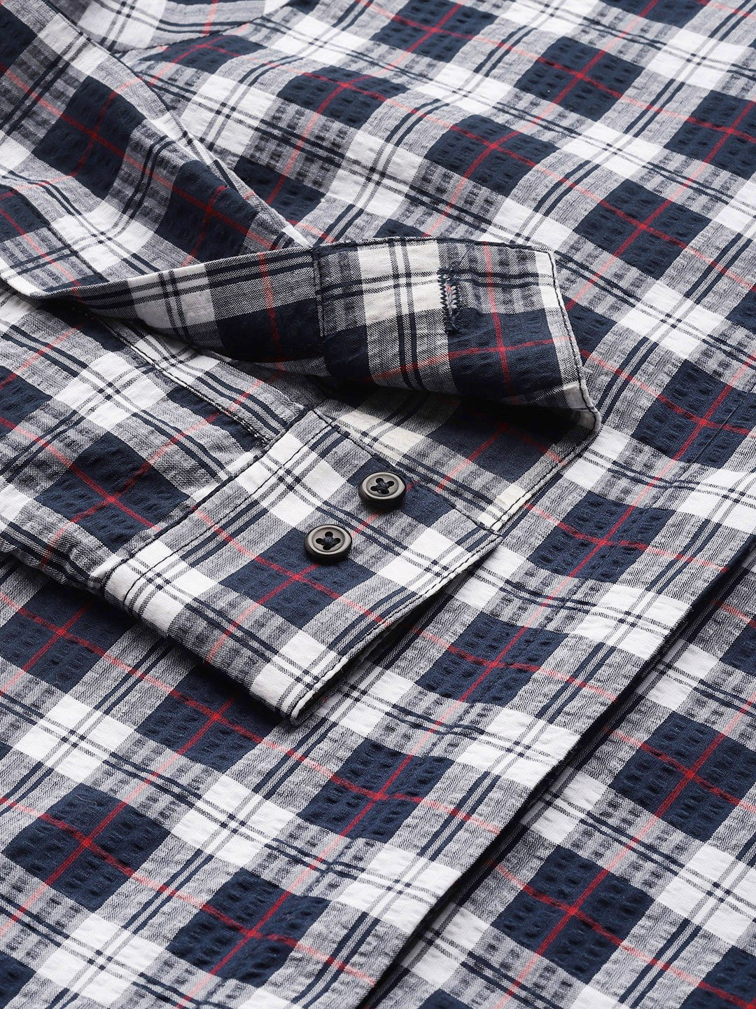 Women Navy Blue Checks Pure Cotton Formal Shirt