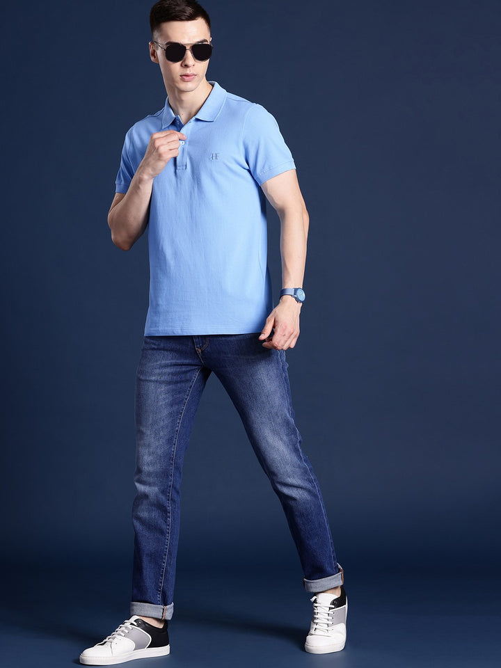 Men Blue Solid Pure Cotton Relaxed Fit T-Shirt