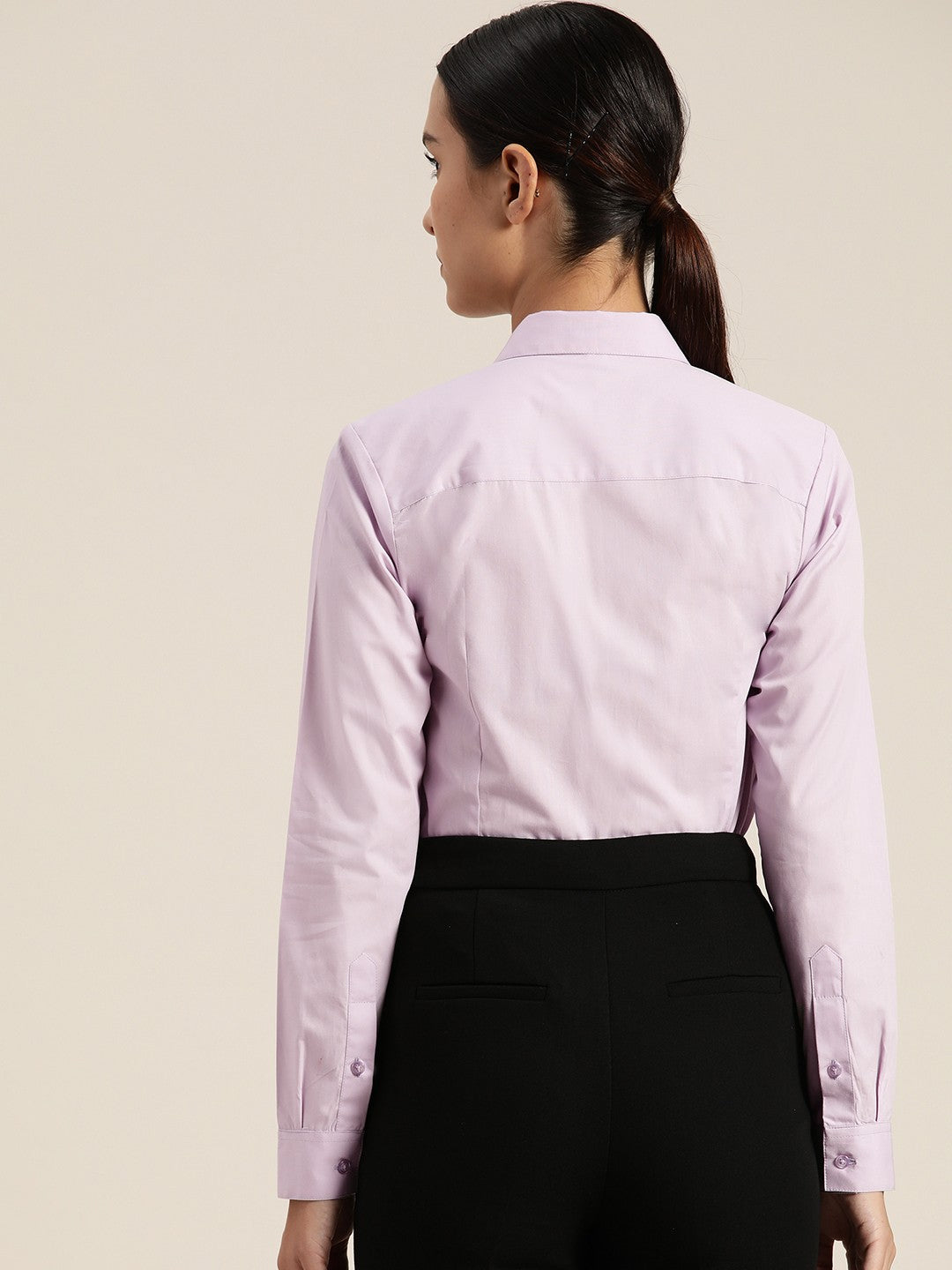 Women Lavender Solid Pure Cotton Plus Size Formal Shirt