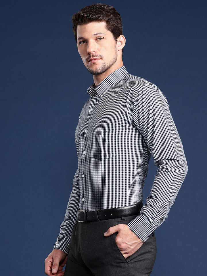 Men White Checked Pure Cotton Slim Fit Formal Shirt