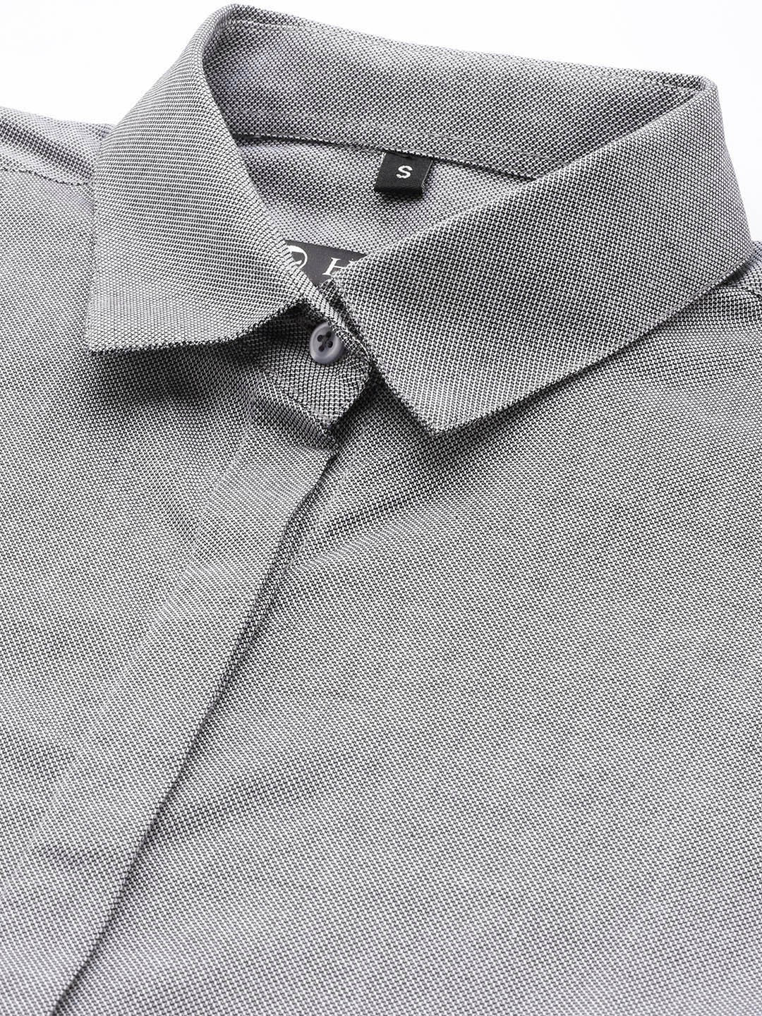 Women Grey Solid Self Design Pure Cotton Formal Shirt