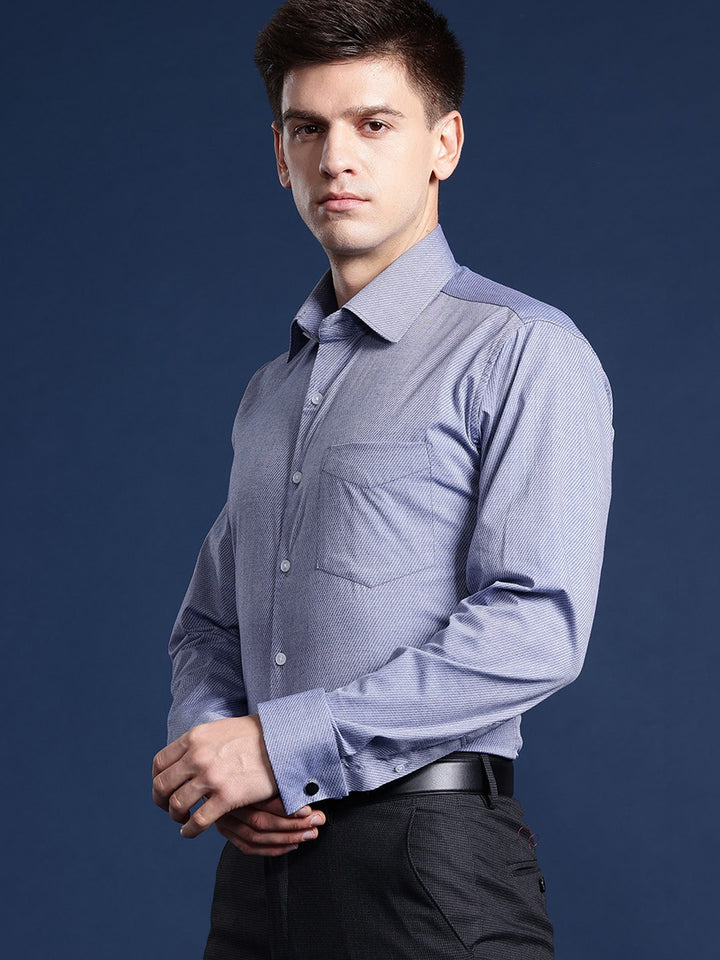 Men Blue Solid Pure Cotton Slim Fit Formal Shirt