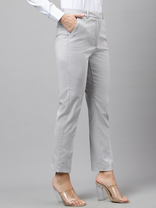 Buy Go Colors Women Silver Solid Mid Rise Cotton Pants - Grey Online