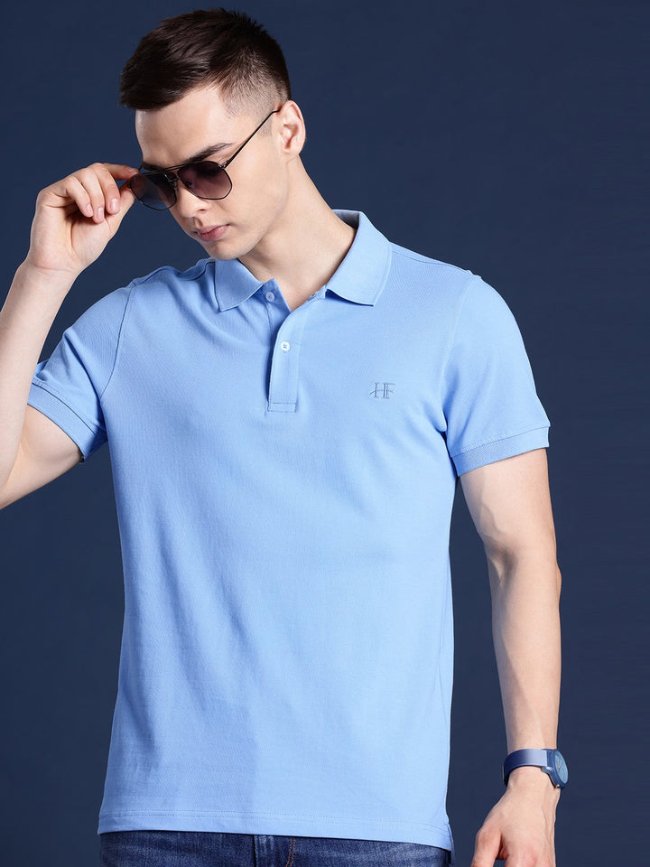 Men Blue Solid Pure Cotton Relaxed Fit T-Shirt