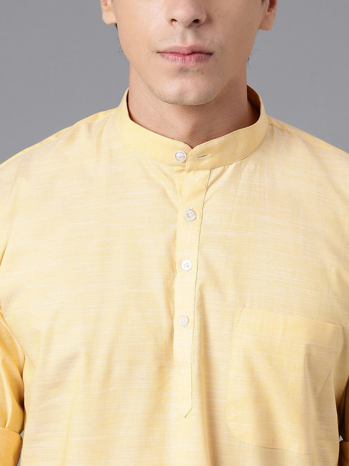 Men Yellow Solid Pure Cotton Regular Fit Casual Kurta