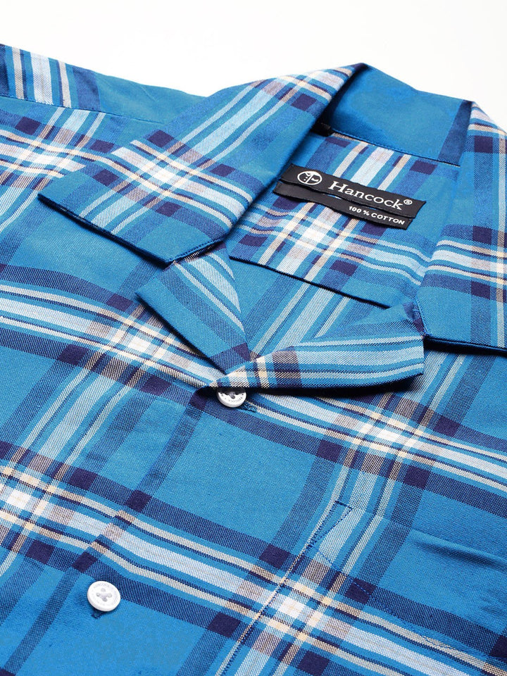 Men Blue Checked Pure Cotton Relaxed Fit Casual Shirt