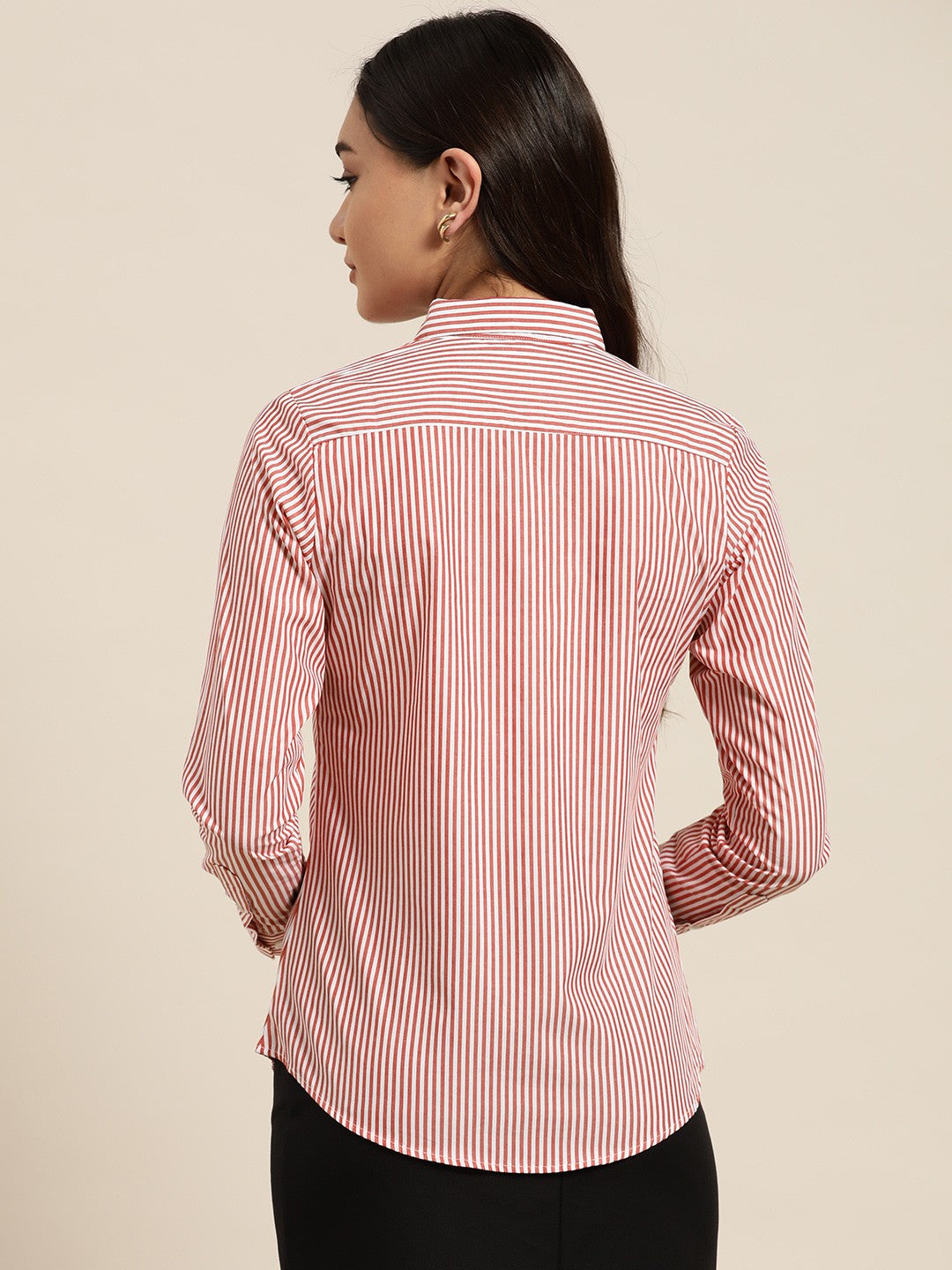 Women White Pin Stripes Pure Cotton Plus Size Formal Shirt