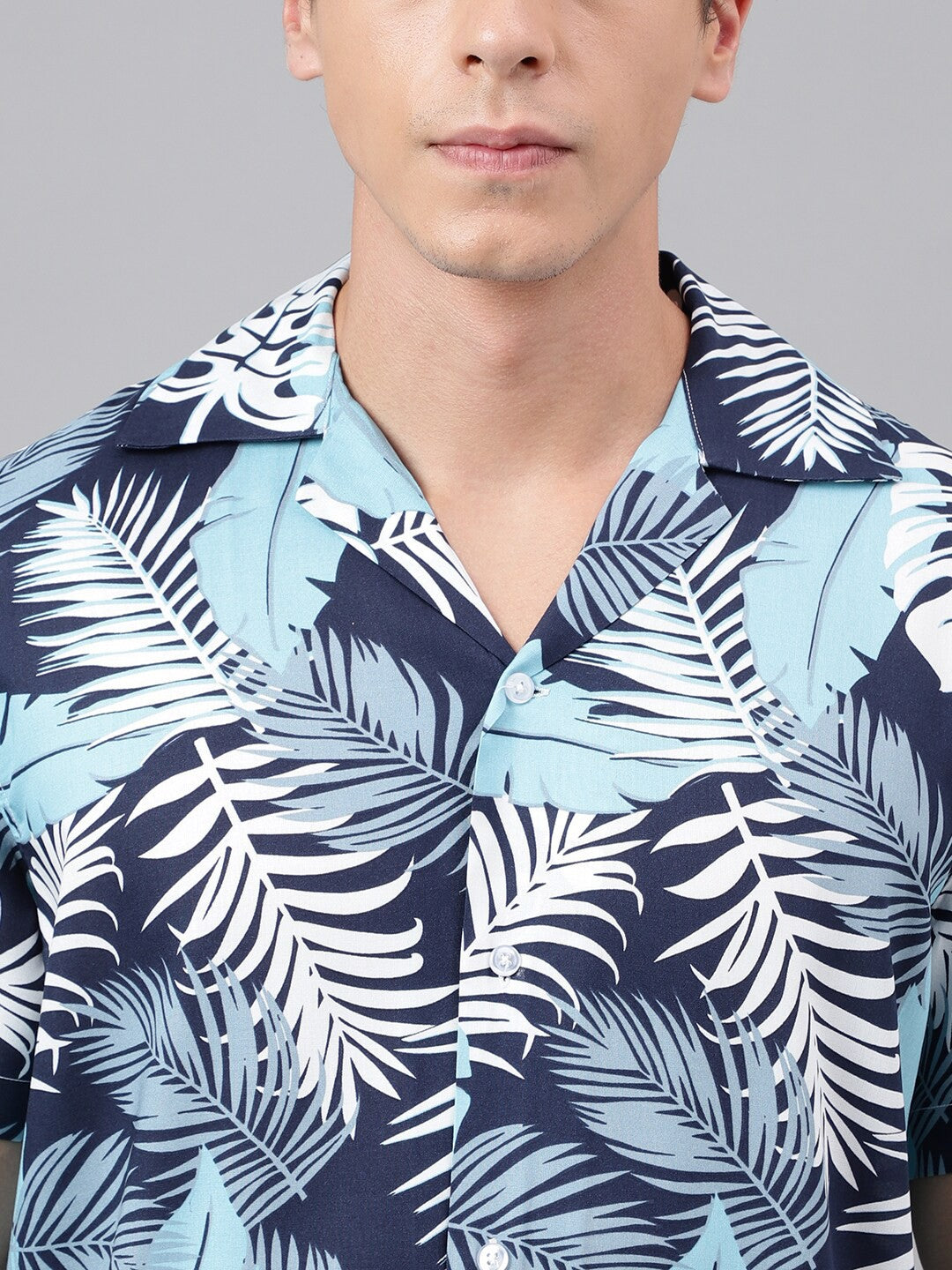 Men Navy Blue Printed Viscose Rayon Relaxed Fit Casual Shirt