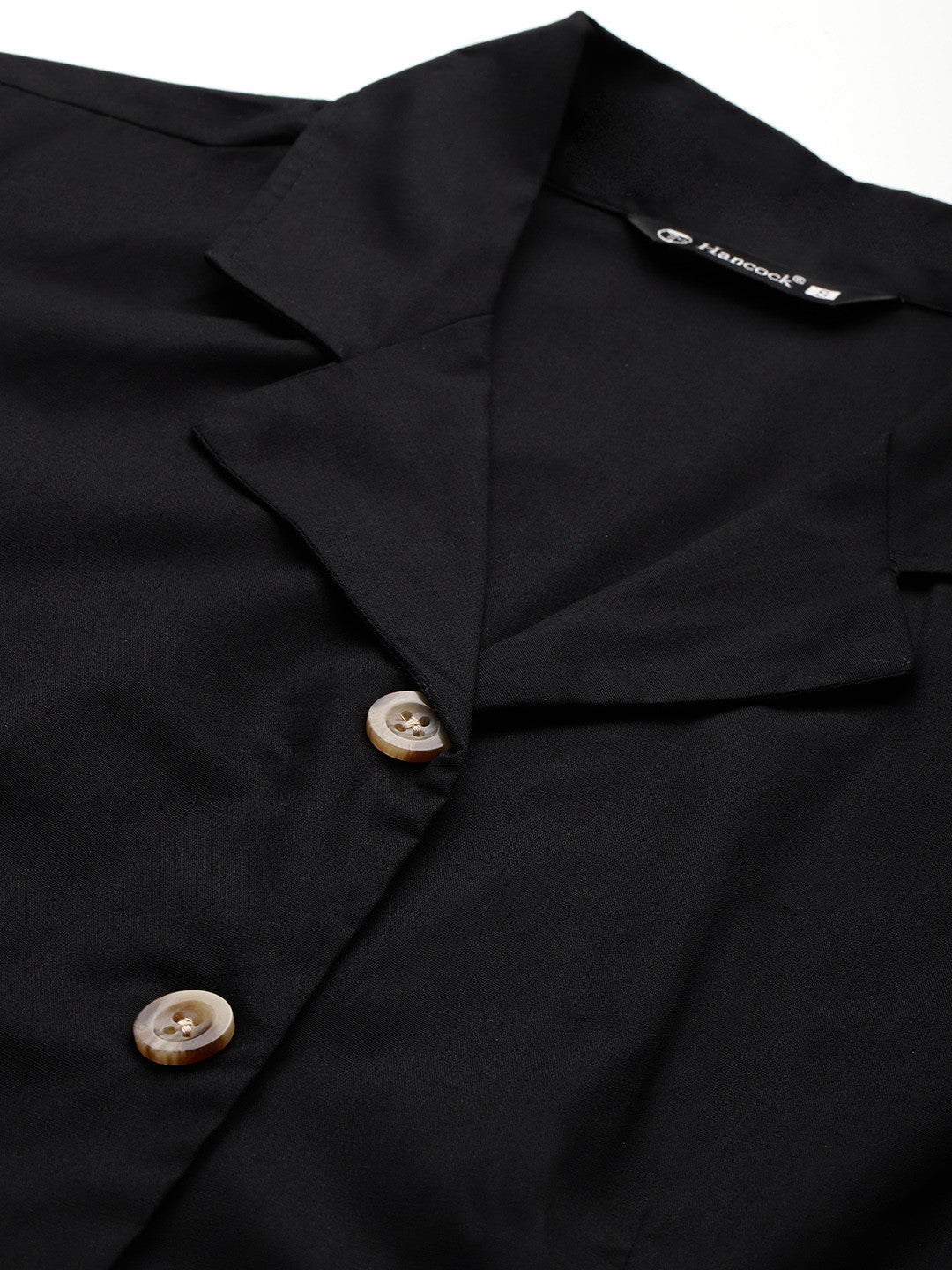 Women Black Solid Pleated Pure Cotton Formal Shirt