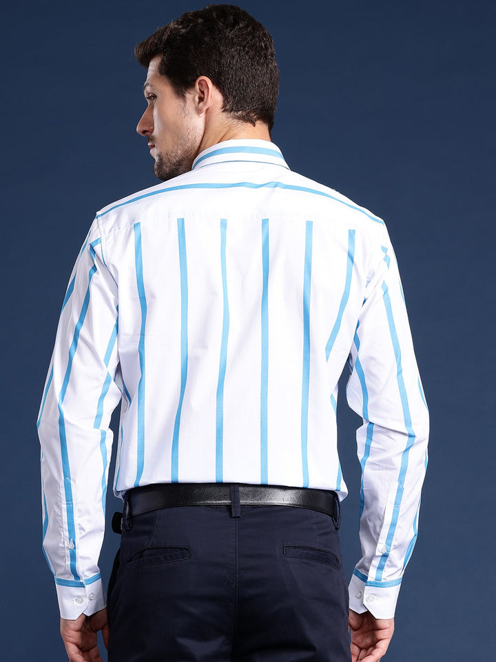 Men White Striped Pure Cotton Slim Fit Formal Shirt