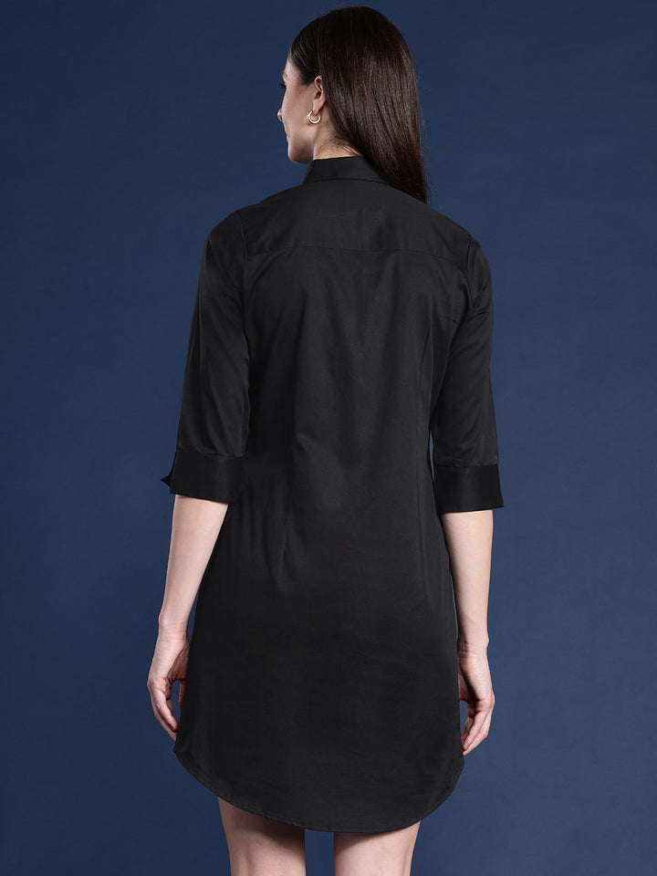 Women Black Solid Pure Cotton Regular Fit Formal Shirt Dress