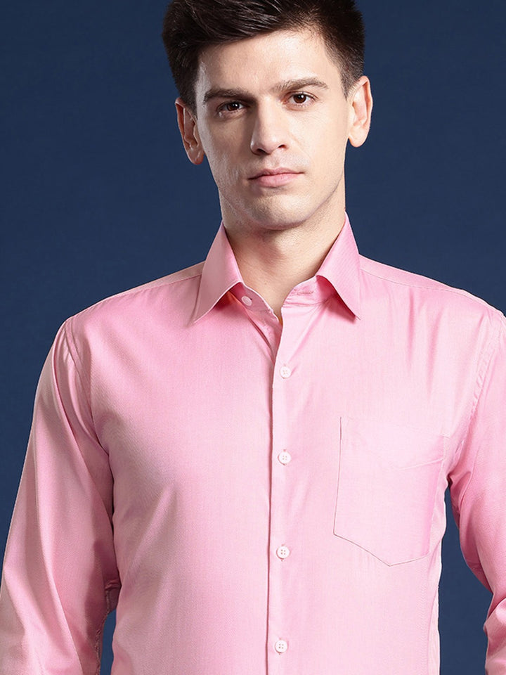 Men Pink Solid Pure Cotton Slim Fit Formal Shirt