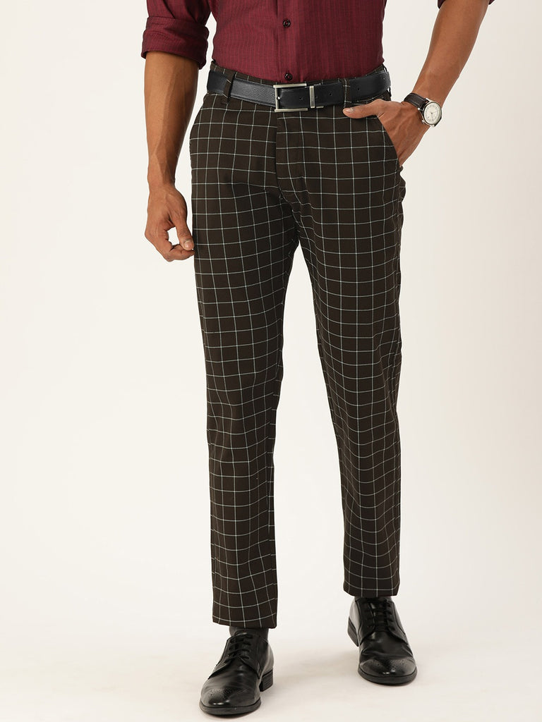 Buy Men's Cotton Blend Light Grey & Navy Checked Formal Trousers - Sojanya  Online at Best Price | Trendia