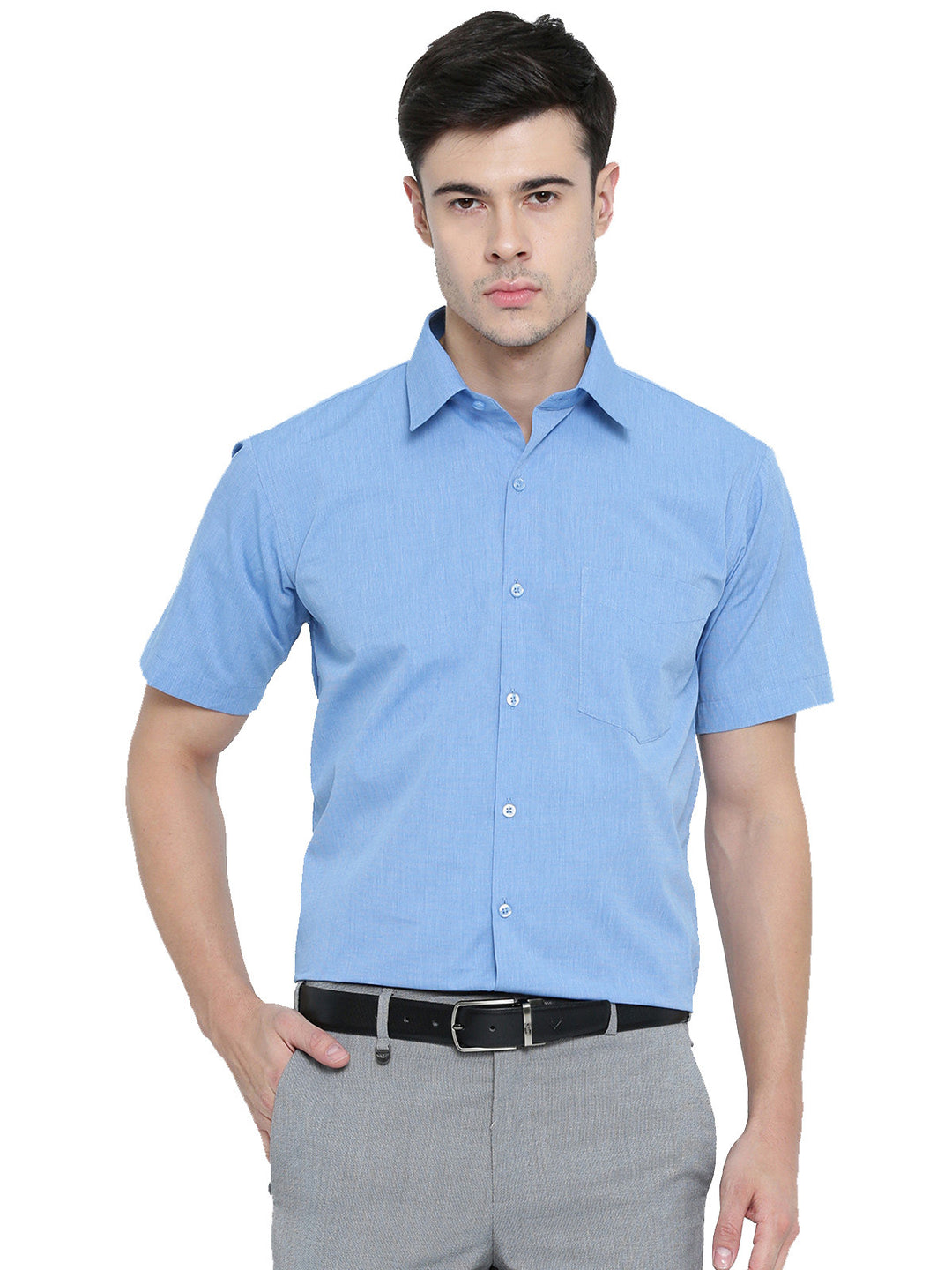 Men Blue Solid Pure Cotton Slim Fit Formal Shirt