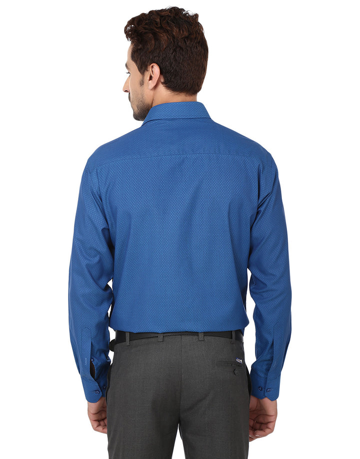 Men Turquoise Blue Slim Fit Solid Dobby Cotton Rich Formal Shirt