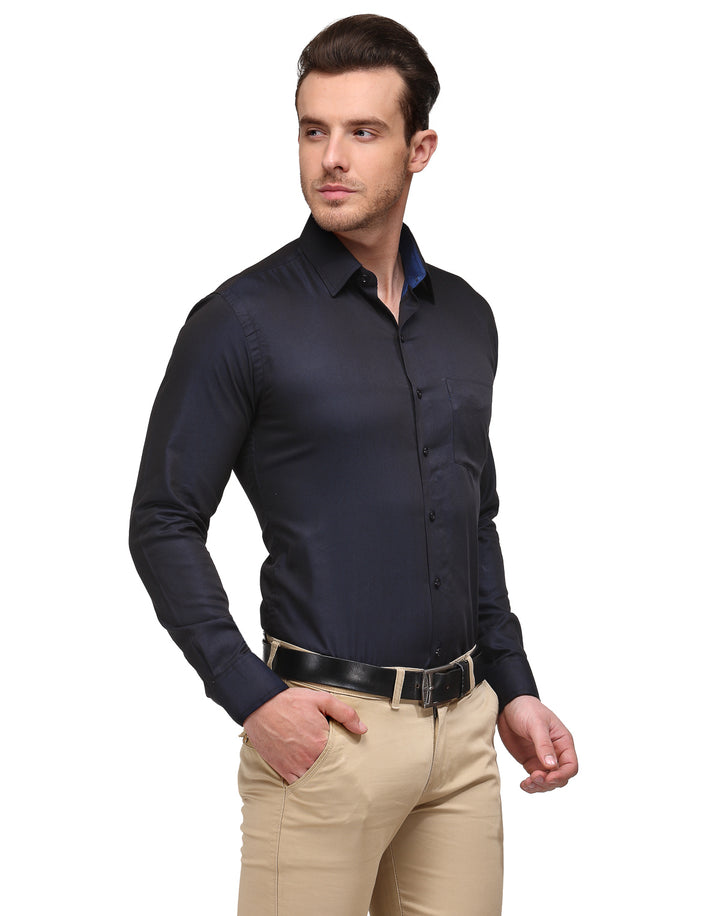 Men Navy Solid Slim Fit Pure Cotton Formal Shirt