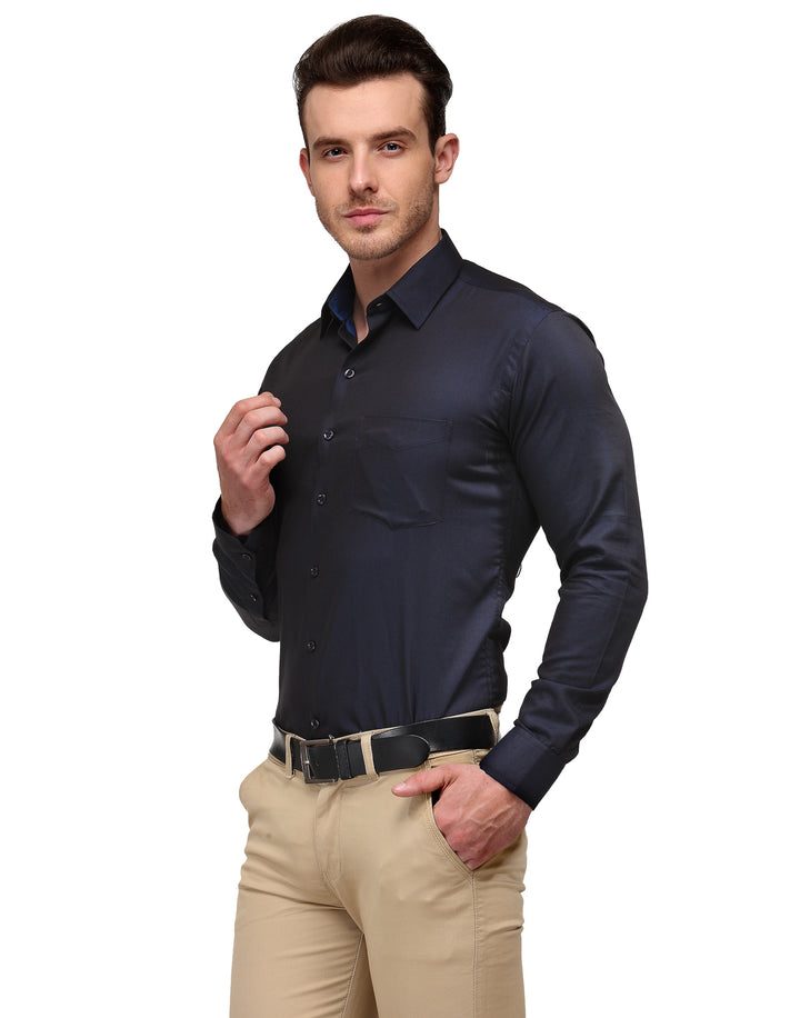 Men Navy Solid Slim Fit Pure Cotton Formal Shirt