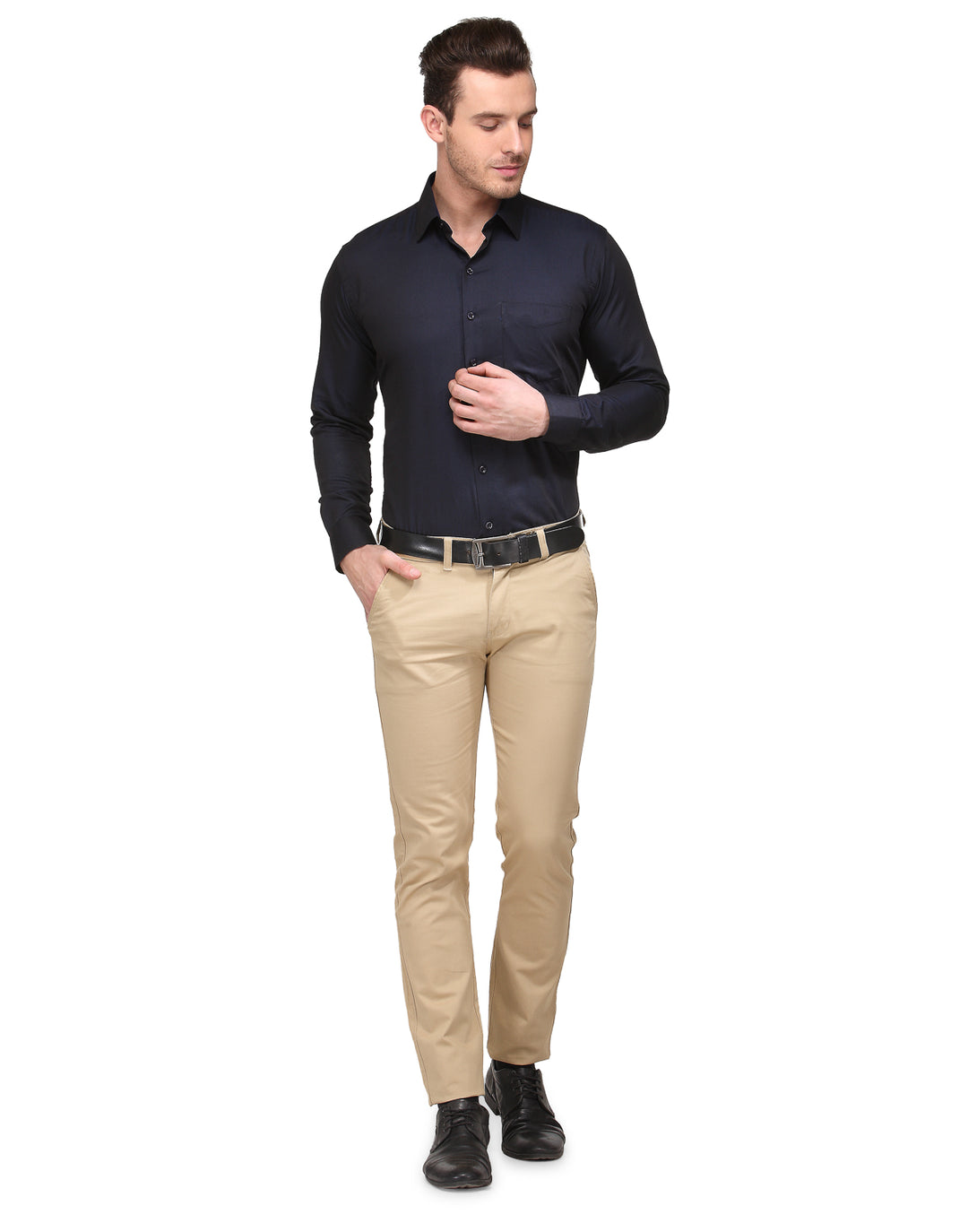 Men Navy Solid Slim Fit Pure Cotton Formal Shirt