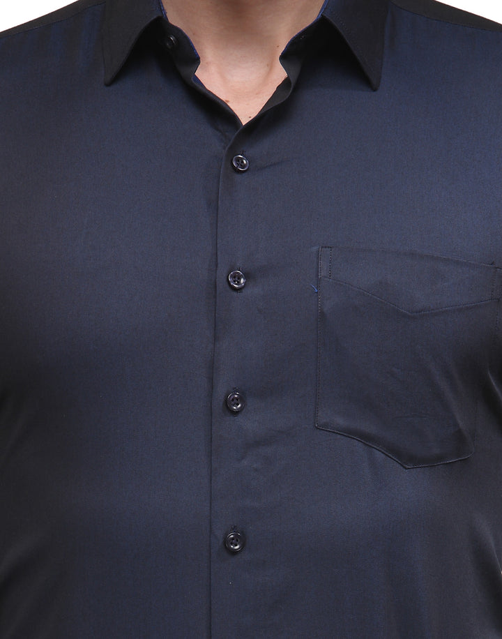 Men Navy Solid Slim Fit Pure Cotton Formal Shirt