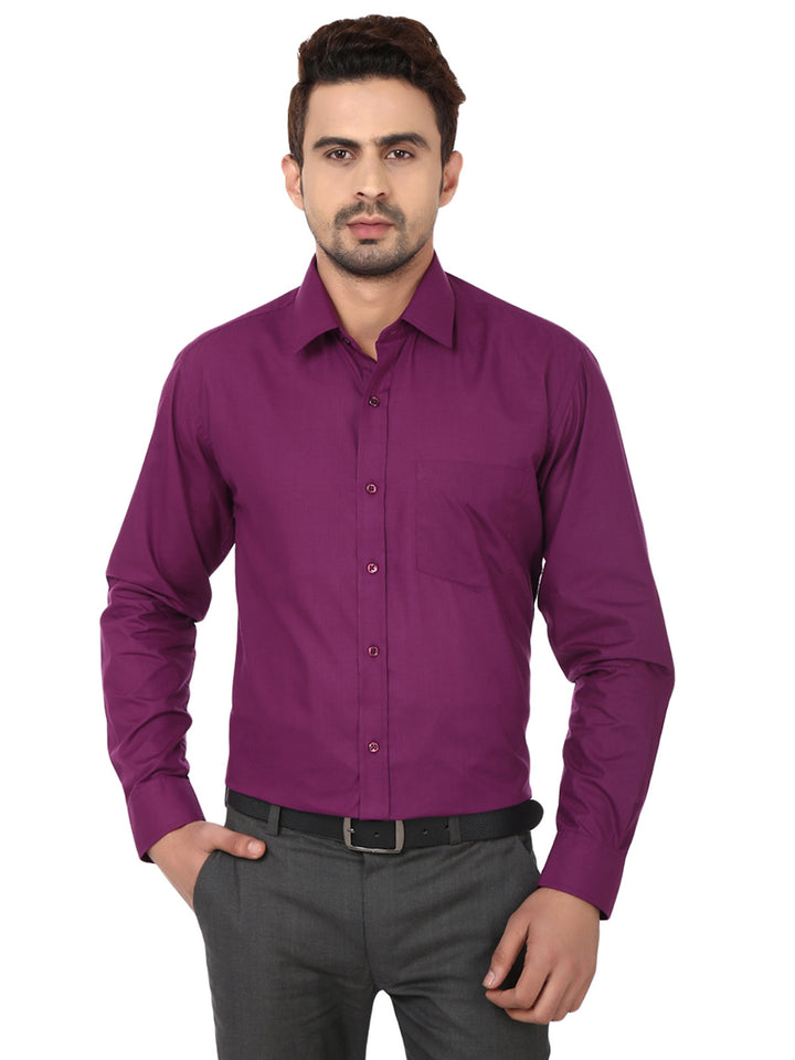 Men purple Solids Cotton Rich Slim Fit Formal Shirt