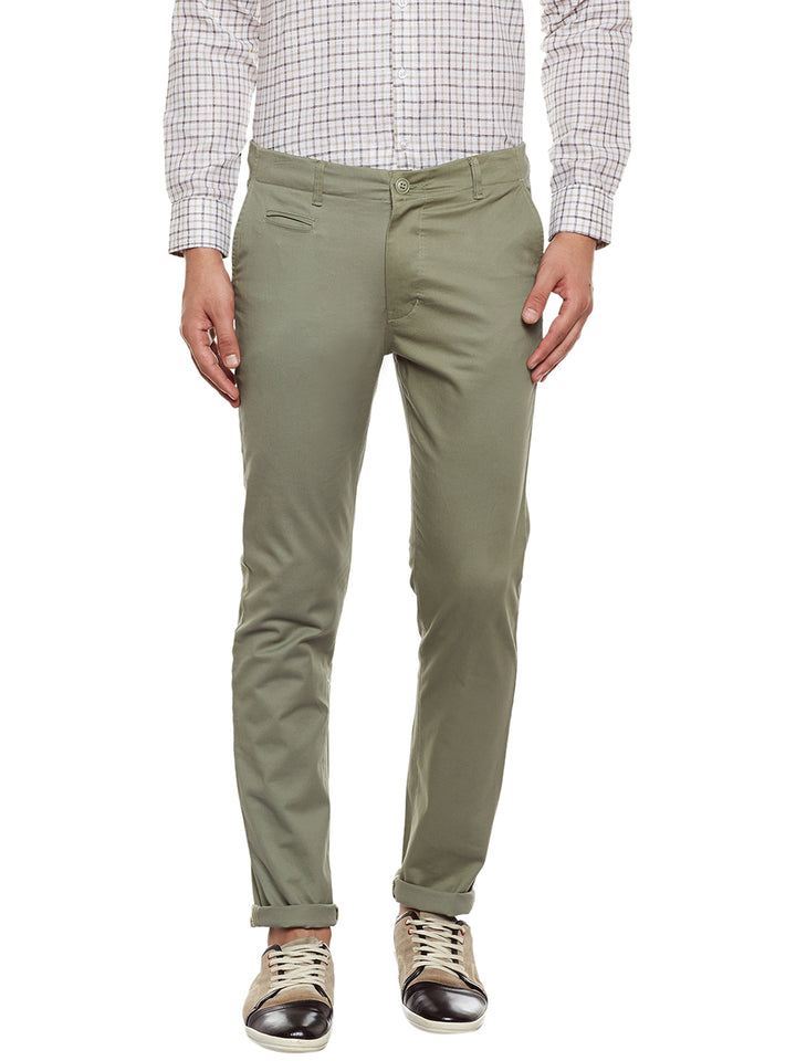 Men Green Solid Slim Fit Casual Stretchable Chinos Trouser