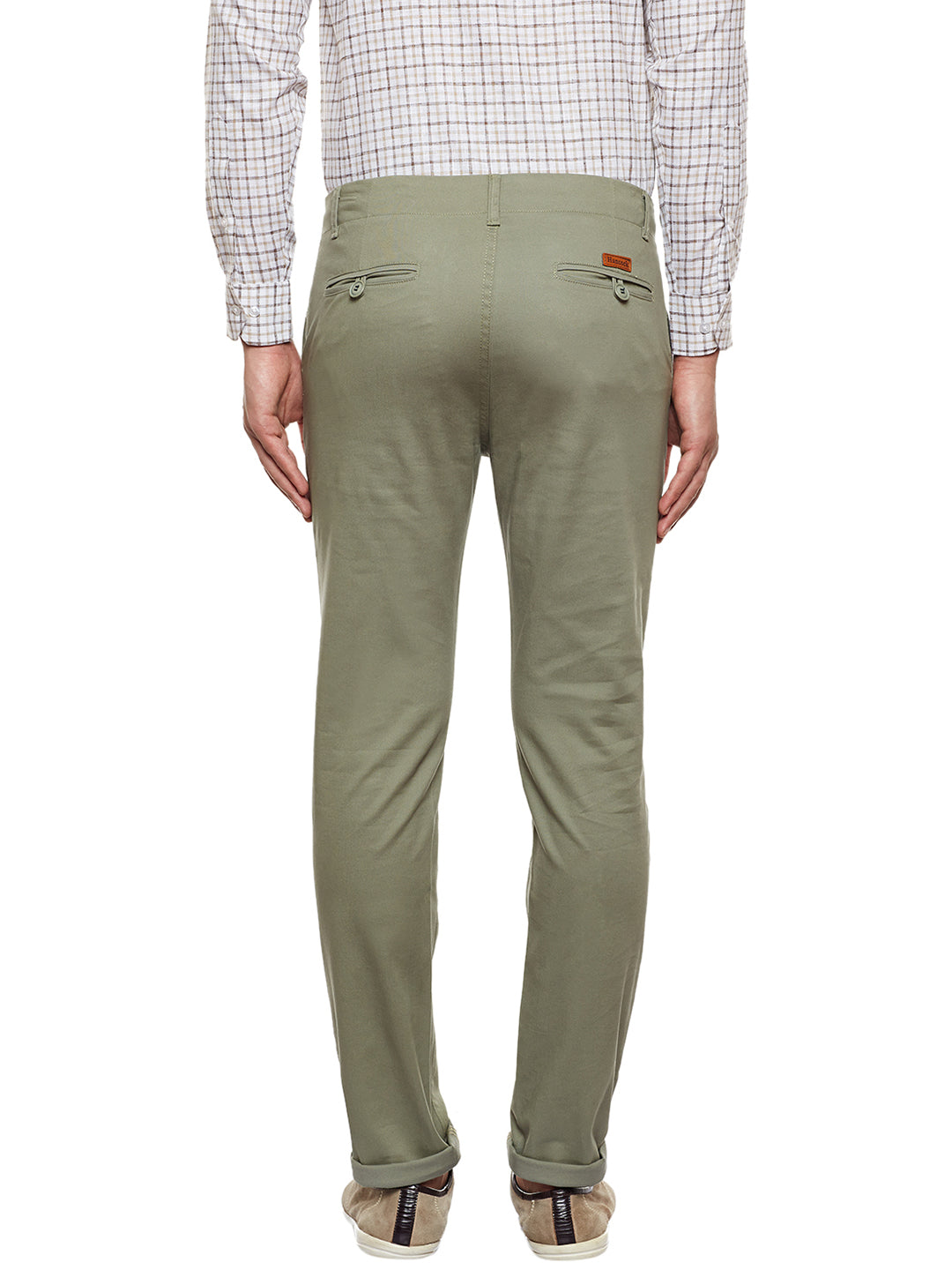 Men Green Solid Slim Fit Casual Stretchable Chinos Trouser