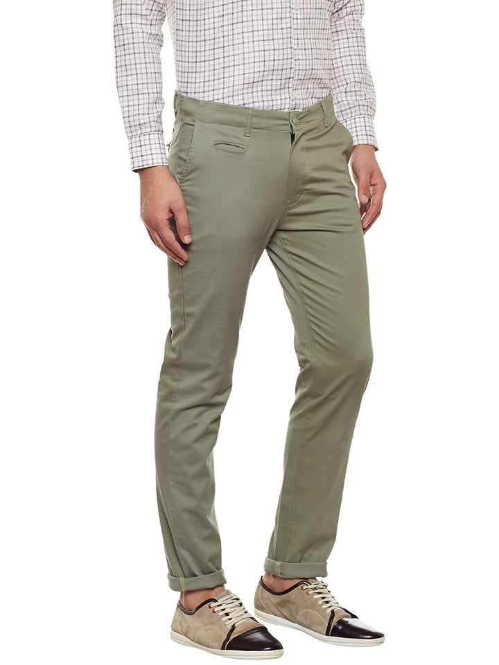 Men Green Solid Slim Fit Casual Stretchable Chinos Trouser