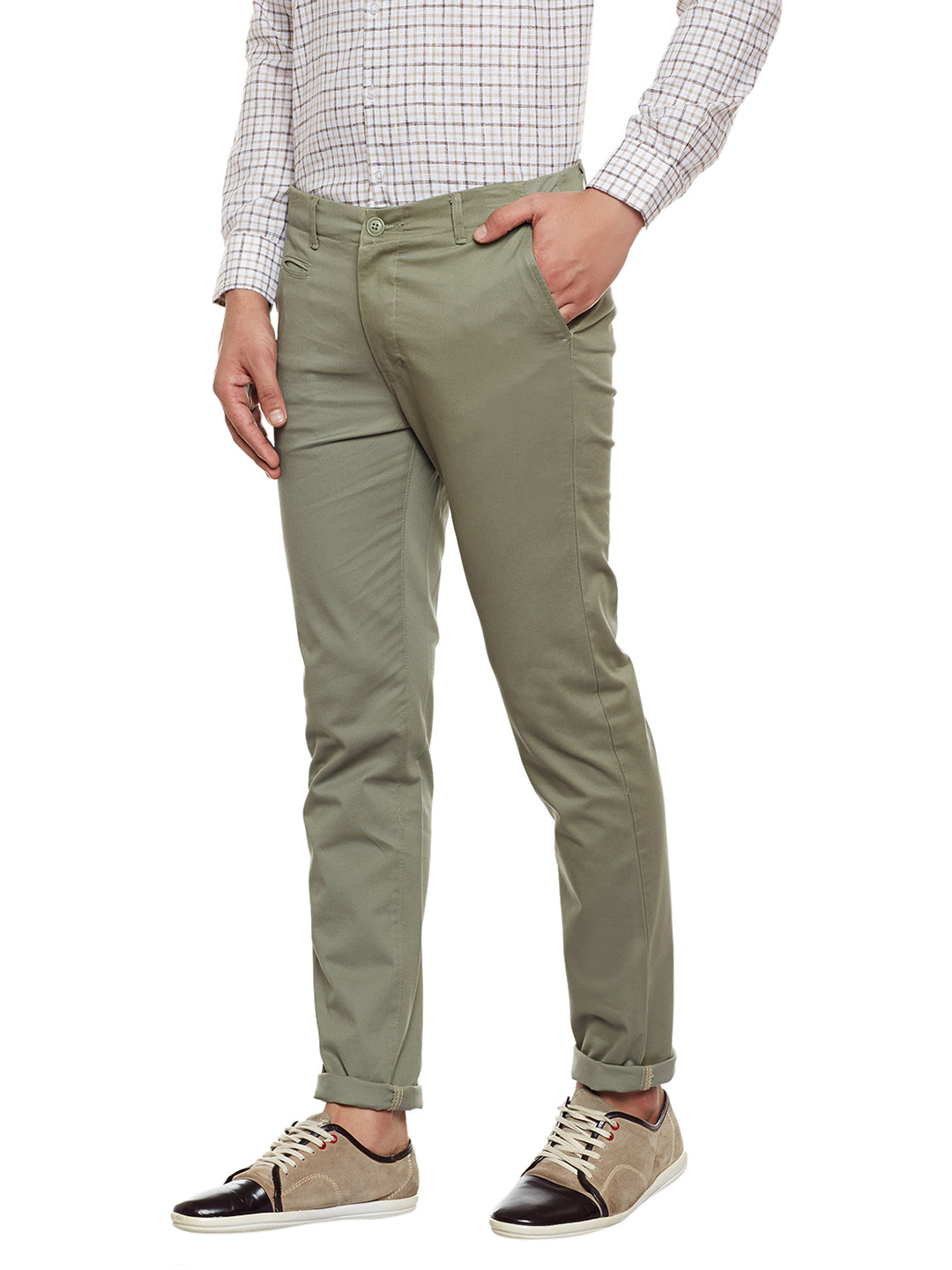 Men Green Solid Slim Fit Casual Stretchable Chinos Trouser