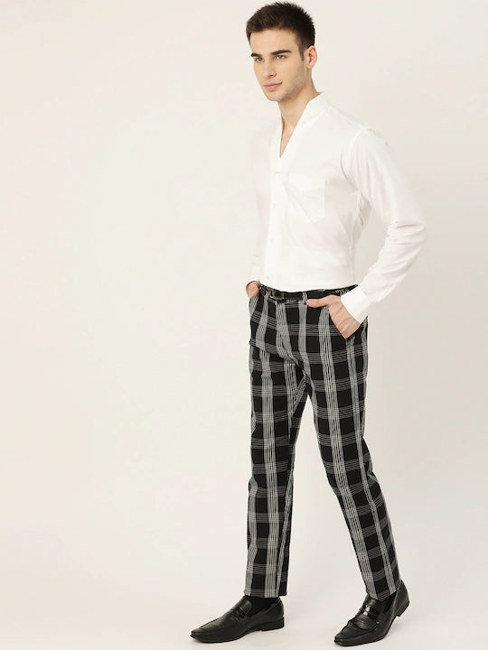 Fashion By Stacktrail Cotton Blended with Lycra Casual Wear Slim Fit Mid  Rise Checkered Trousers Men